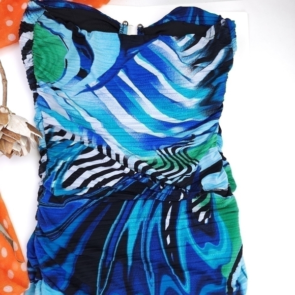 Arden B Blue Floral Strapless BodyCon Rouged Dress Sz X - Picture 6 of 10